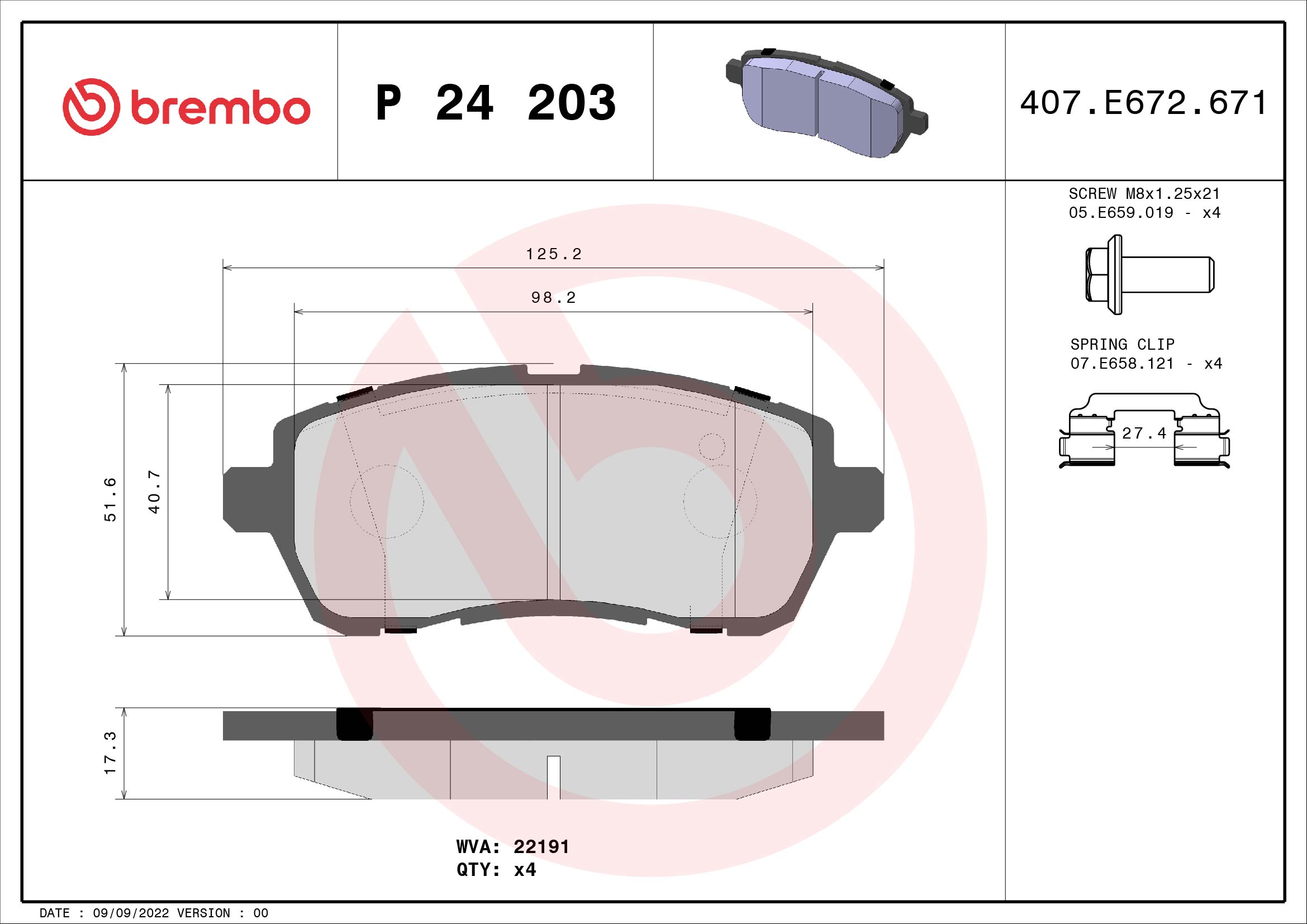 A.B.S. P 24 203 BREMBO Bremsbelagsatz, Scheibenbremse